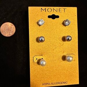 Monet Silver Stud Earrings Set